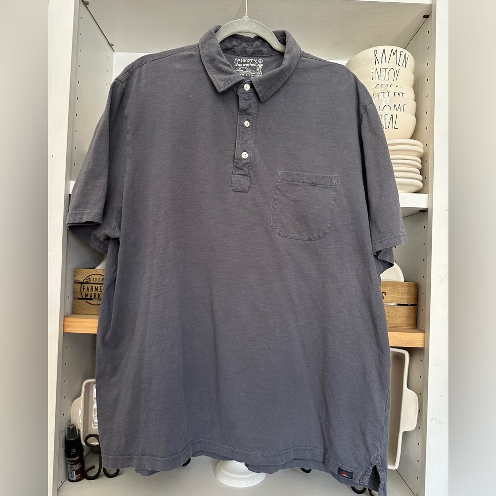Faherty Organic Cotton Sunwashed Polo XXL Grey